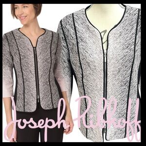 Joseph Ribkoff Black/Pink Textured Knit Double Zip 3/4 Sleeve Jacket (10/12)